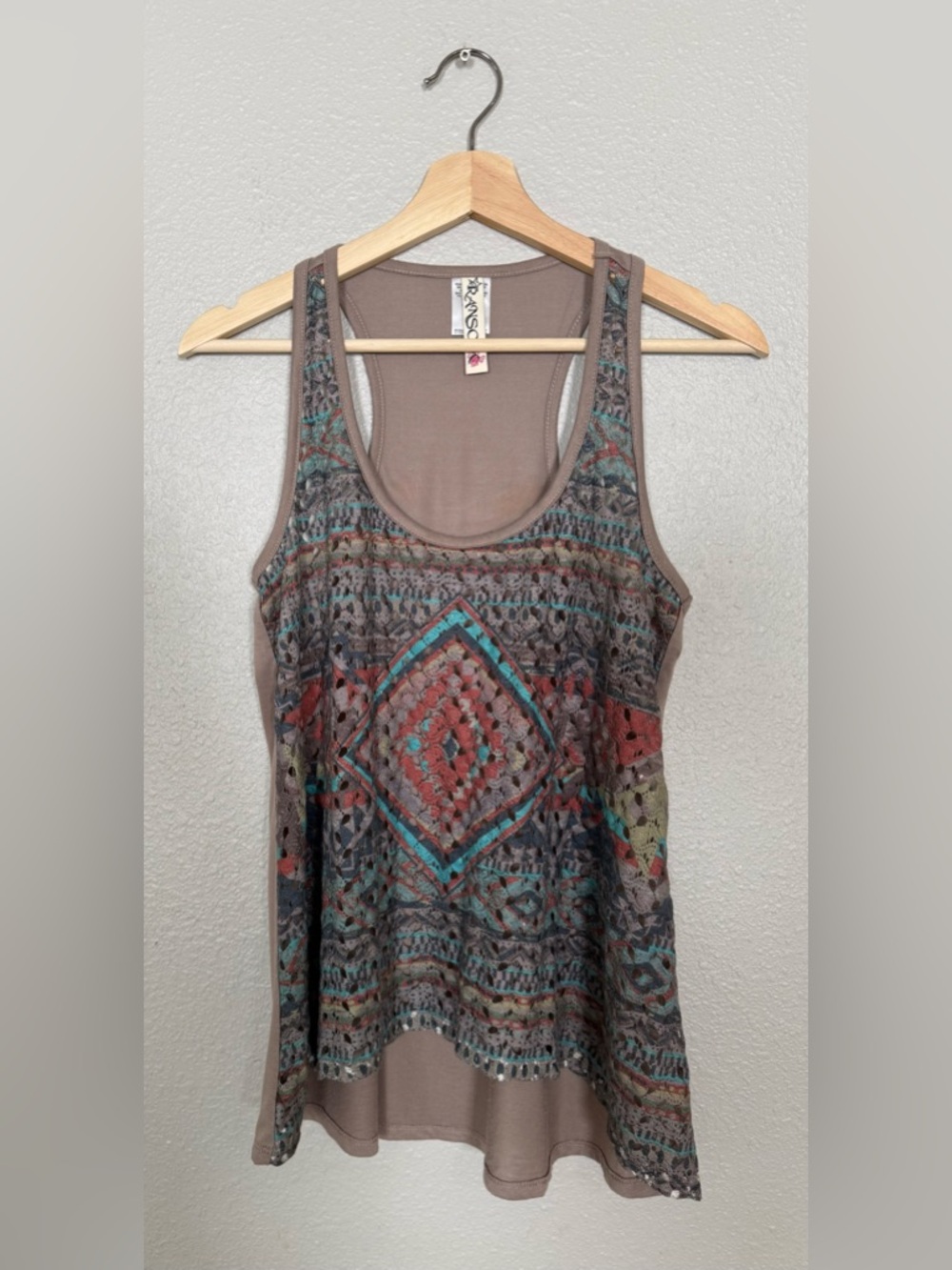 RANSOM BROWN GEOMETRIC SLEEVELESS TANK TOP MEDIUM BOHO